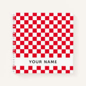 名前の付いた赤いク市松模様にロアチカル文字 ノートブック (正面)