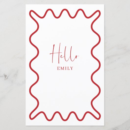 名前の付いた赤い波状のメニューカード (裏面)
