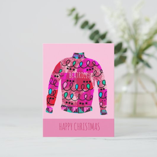 名前の付いた醜いクリスマスセーターの模様 シーズンポストカード (スタンド正面)