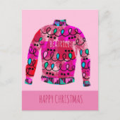 名前の付いた醜いクリスマスセーターの模様 シーズンポストカード (正面)