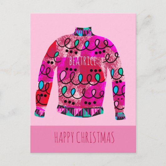名前の付いた醜いクリスマスセーターの模様 シーズンポストカード (正面)