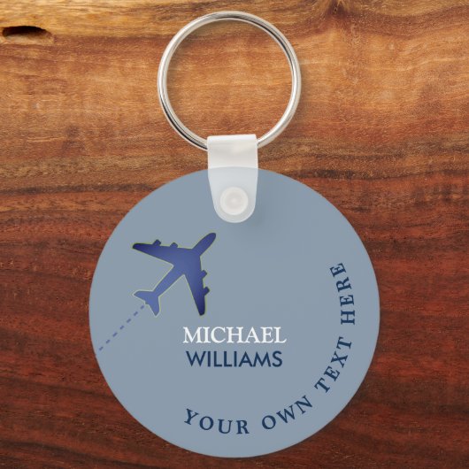 名前の付いた青い飛行機のキーチェーン キーホルダー (裏面)