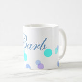 名前の付いた青とティール（緑がかった色）コーヒーマグ コーヒーマグカップ (正面右)