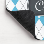 名前の付いた青アーガイル白グレー マウスパッド (コーナー)