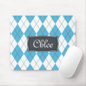 名前の付いた青アーガイル白グレー マウスパッド (マウス)