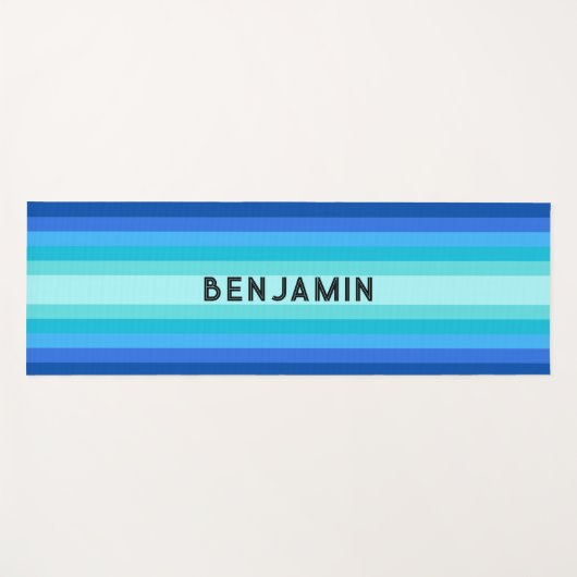 名前の付いた青ストライプの色のグラデーションヨガマット ヨガマット (正面(横))