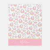 名前の付いた魔法のユニコーンとドーナツ フリースブランケット (正面)