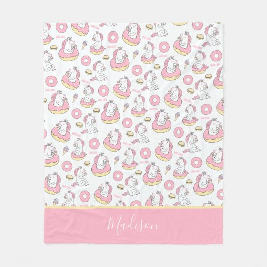 名前の付いた魔法のユニコーンとドーナツ フリースブランケット (正面)