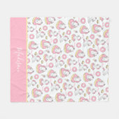 名前の付いた魔法のユニコーンとドーナツ フリースブランケット (正面(横))