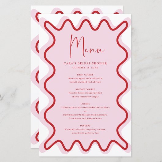 名前の付いた鮮やか縁どPink Redのメニューカード (正面/裏面)
