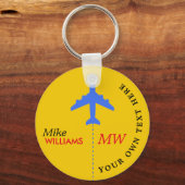 名前の付いた黄色いキーチェーンの飛行機 キーホルダー (正面)