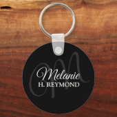 名前の付いた黒いキーチェーン キーホルダー (正面)