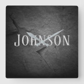 名前の付いた黒い石板石の光 スクエア壁時計 (正面)