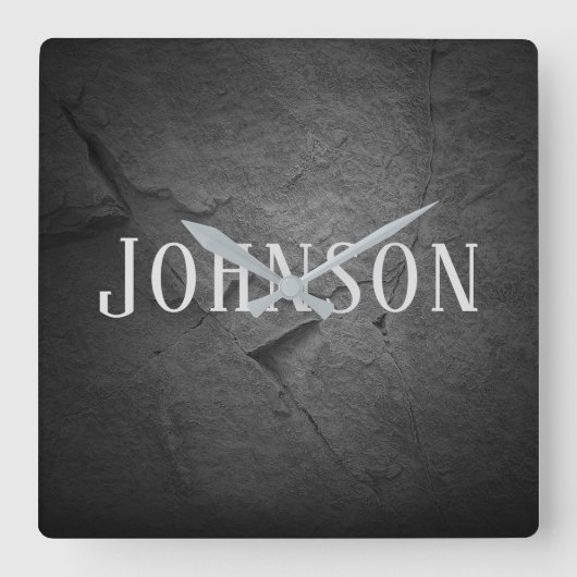 名前の付いた黒い石板石の光 スクエア壁時計 (正面)