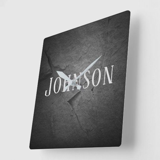 名前の付いた黒い石板石の光 スクエア壁時計 (傾斜)