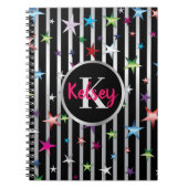 名前の付いた黒と銀ストライプの星 ノートブック (正面)