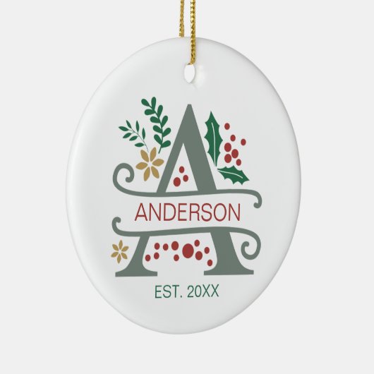 名前の付いたMonogram Red、Green、および金ゴールド文字「A」 セラミックオーナメント (右)