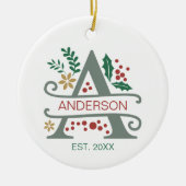 名前の付いたMonogram Red、Green、および金ゴールド文字「A」 セラミックオーナメント (正面)