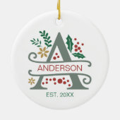 名前の付いたMonogram Red、Green、および金ゴールド文字「A」 セラミックオーナメント (裏面)