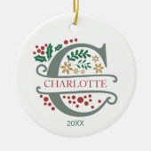 名前の付いたMonogram Red、Green、および金ゴールド文字「C」 セラミックオーナメント (正面)