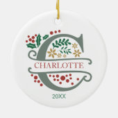 名前の付いたMonogram Red、Green、および金ゴールド文字「C」 セラミックオーナメント (裏面)