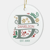 名前の付いたMonogram Red、Green、および金ゴールド文字「D」 セラミックオーナメント (左)