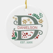 名前の付いたMonogram Red、Green、および金ゴールド文字「D」 セラミックオーナメント (裏面)