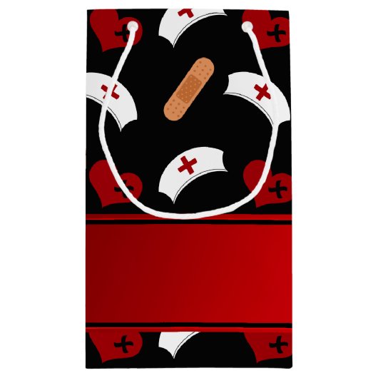 名前の付パーソナライズされたいた黒のナースパターン スモールペーパーバッグ (裏面)