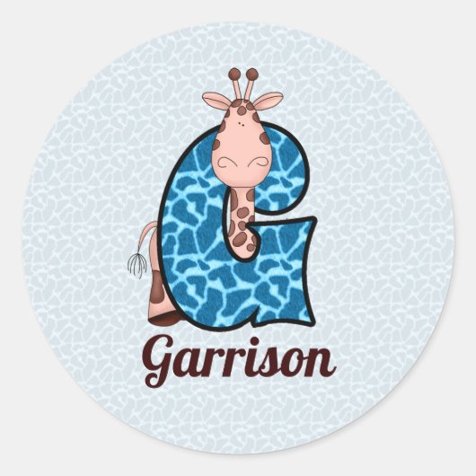 名前の付モノグラムのいた青いキリン文字G ラウンドシール (正面)