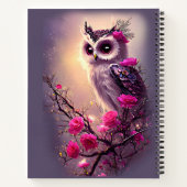 名前の件名、紫フクロウとピンクの花を追加 ノートブック (裏面)