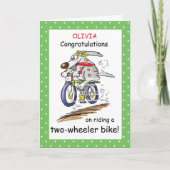 名前の個人設定おめでとう、女の子乗りバイク カード (正面)