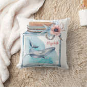 名前の入った瓶にかわいいクジラ クッション (ブランケット)