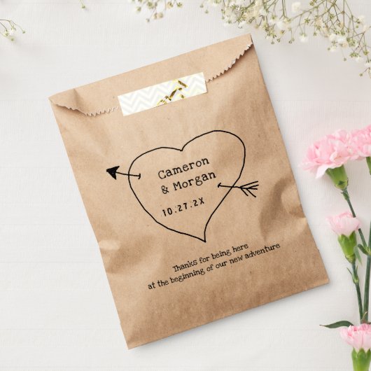 名前の内側のハート矢印結婚式の引き出物バッグ フェイバーバッグ (封をした状態)