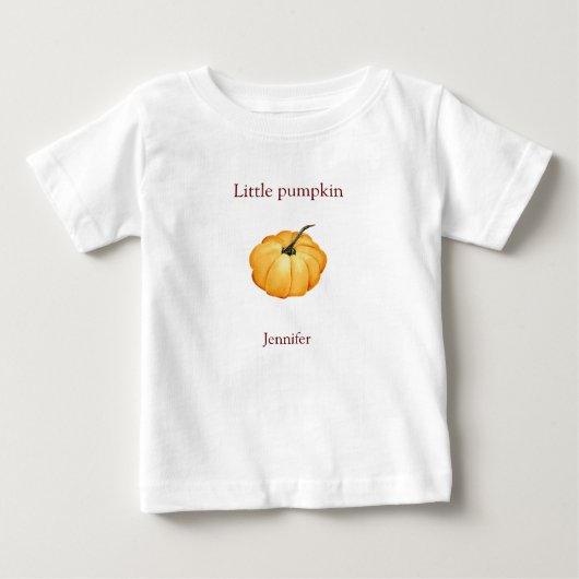 名前の場所Tシャツと小さなカボチャの水色 ベビーTシャツ (正面)