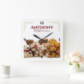 名前の壁時計とテディベア時計 スクエア壁時計 (ホーム)