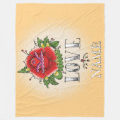 名前の変更の追加文字レッドローズタトゥーラブ フリースブランケット (正面)