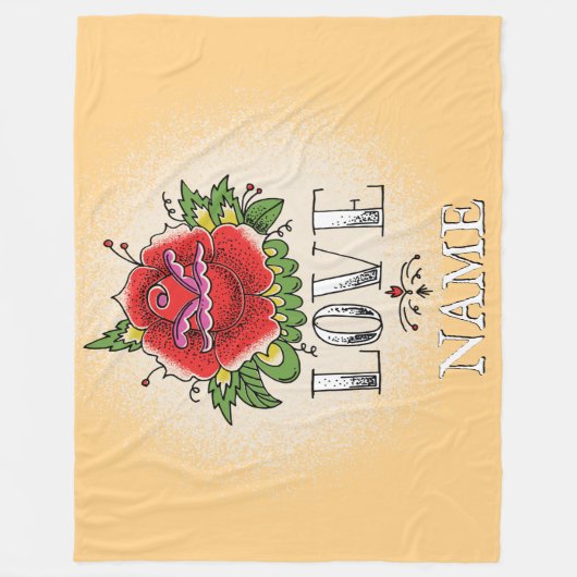 名前の変更の追加文字レッドローズタトゥーラブ フリースブランケット (正面)