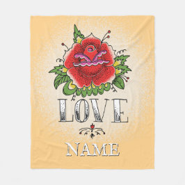 名前の変更の追加文字レッドローズタトゥーラブ フリースブランケット