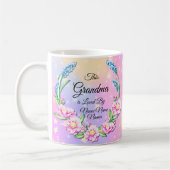 名前の変更マザーズ日おばあちゃんピンク青い花 コーヒーマグカップ (左)