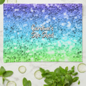 名前の変更任意の文字彼女は輝く虹を流した キッチンタオル (折り畳み)