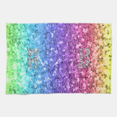 名前の変更任意の文字彼女は輝く虹を流した キッチンタオル (横)