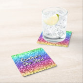 名前の変更任意の文字彼女は輝く虹を流した スクエアペーパーコースター (インサイチュ)