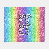 名前の変更任意の文字彼女は輝く虹を流した フリースブランケット (正面(横))