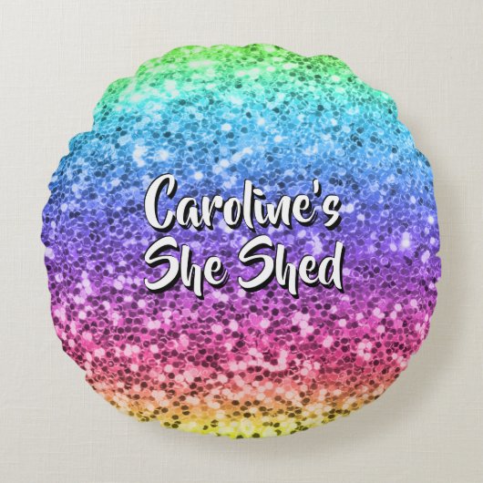 名前の変更任意の文字彼女は輝く虹を流した ラウンドクッション (正面)