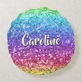 名前の変更任意の文字彼女は輝く虹を流した ラウンドクッション (裏面)