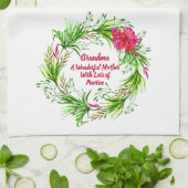 名前の変更文字おばあちゃんピンクフローラBoho キッチンタオル (折り畳み)