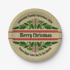 名前の変更文字クリスマスホリー7" ペーパープレート
