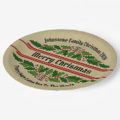 名前の変更文字クリスマスホリー9" ペーパープレート (アングル)