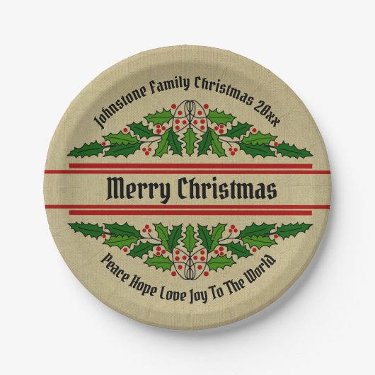名前の変更文字クリスマス20xxホリー7" ペーパープレート (正面)