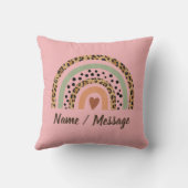 名前の変更文字ヒョウのスポットプリントレインボーピンク クッション (裏面)